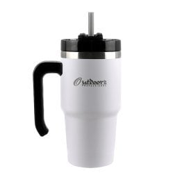 Outdoors Professional 20-Oz. Stainless Steel Double-Walled Insulated Tumbler with Straw (White)