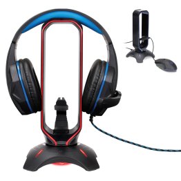 ENHANCE Gaming Headset Stand with Mouse Bungee and LED Accents, Black