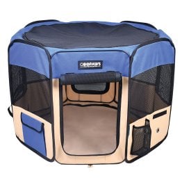 Jespet® Portable Dog Exercise Pet Soft-Side Playpen (Medium; Royal Blue/Beige)