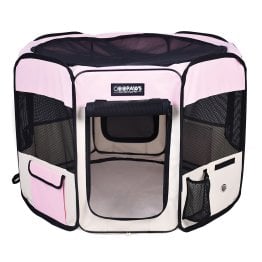 Jespet® Portable Dog Exercise Pet Soft-Side Playpen (Medium; Pink/Creamy White)