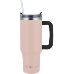 Brentwood® Geojug 40-Oz. Insulated Stainless Steel Tumbler Cup with Handle, Lid, and Straw, Black (Pink)