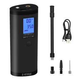 Z-EDGE™ ZA103 Combo 150-PSI Portable Air Inflator and 2,000-mAh Power Bank with Digital Display and Carrying Pouch (Black)