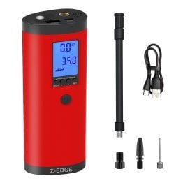 Z-EDGE™ ZA103 Combo 150-PSI Portable Air Inflator and 2,000-mAh Power Bank with Digital Display and Carrying Pouch (Red)