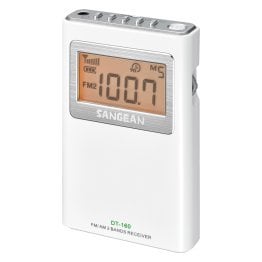 Sangean® AM/FM-Stereo Pocket Digital Clock Radio with Earbuds, White, DT-160