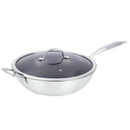 Brentwood® 12-In. 4.2-Qt. 3-Ply Hybrid Non-Stick Stainless Steel Wok with Glass Lid