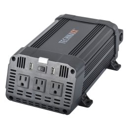 Technaxx® 3-AC Outlet and 2-USB Port 1,200-Continuous-Watt TE16 Vehicle Power Inverter with Battery Connection Cables, 5044