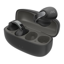 JVC® Nearphones TWS Bluetooth® Open-Ear Earcuff Earbuds with Mic and Charging Case, up to 24 Hours Play Time, IPX4 Waterproof, HA-NP1T (Black)