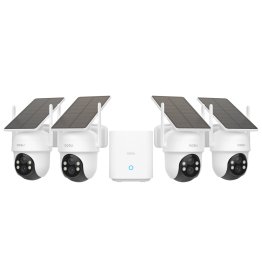 aosu 2K QHD 3.0-MP Dual-Band Wi-Fi® Outdoor AI-Smart Solar Security Camera Kit with Panoramic PTZ, Auto-Tracking, and Home Station Recorder (4 Cameras)