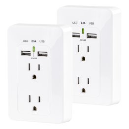 CyberPower® 2-AC Outlet and 2-USB Port Grounded Wall Tap, MP18HO007, 2 Pack