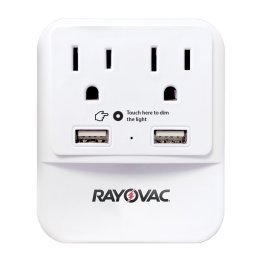 RAYOVAC® 2-AC Outlet and 2-USB Port 300-Joules Portable Surge Protector/Splitter Wall Tap with Phone Holder and Night-Light, SS-Q202