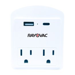 RAYOVAC® AC Outlet and 2-USB Port 300-Joules Portable Surge Protector Wall Tap with Phone Holder (2 Outlet)