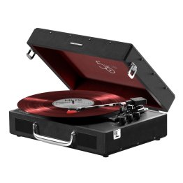 Mixx® 5-Watt Revival 55 3-Speed Belt-Drive Manual Suitcase Vinyl Record Player with Built-in Speakers, Bluetooth® In/Out, Aux, and 45-RPM Adapter (Black)