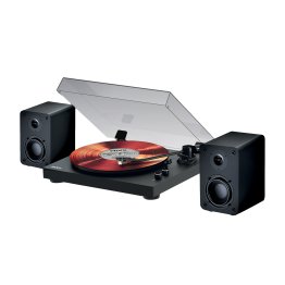 Mixx® 50-Watt Analog 5 2-Speed Belt-Drive Manual Vinyl Record Player with External Wireless Speakers, Bluetooth®, 45-RPM Adapter, and Speaker Remote