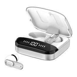 Mixx® StreamBuds Ultra Mini TWS Bluetooth® In-Ear Earbuds with Mic and Charging Case with LED, Clear Voice, up to 24 Hours Play Time (Silver/White)