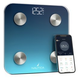 Nautica® 396-Lb. Capacity Smart Digital Bathroom Scale with Bluetooth®, LED Display, Body Tracker App, Body Composition, BMI, Muscle Mass (Navy Blue)