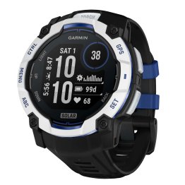 Garmin® Instinct® 3 Solar GPS Smartwatch with 50-mm Case, Bluetooth®, Health/Fitness, Navigation, 10 ATM Water Rated (Whitestone with Black/Bolt Blue)