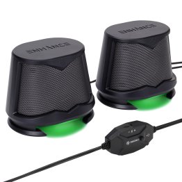 ENHANCE 10-Watt SB2 High-Excursion Computer Speakers with Lights, Built-in Bass Radiator, and In-Line Controller, Pair