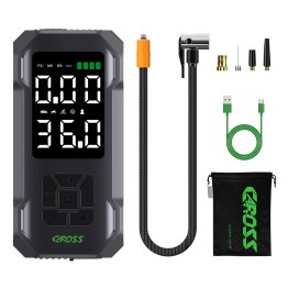 CAROSS™ Q15 Combo 150-PSI Portable Air Compressor and 7,500-mAh Portable Power Bank with Digital Display, LED Light, Adapter Nozzles, and Cloth Bag