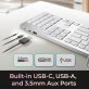 Adesso® USB-C® Full-Sized Mechanical Keyboard with CoPilot AI™ Hotkey and Built-in USB and 3.5-mm Aux Ports, Multi-OS, Slim, EasyTouch 730, Silver